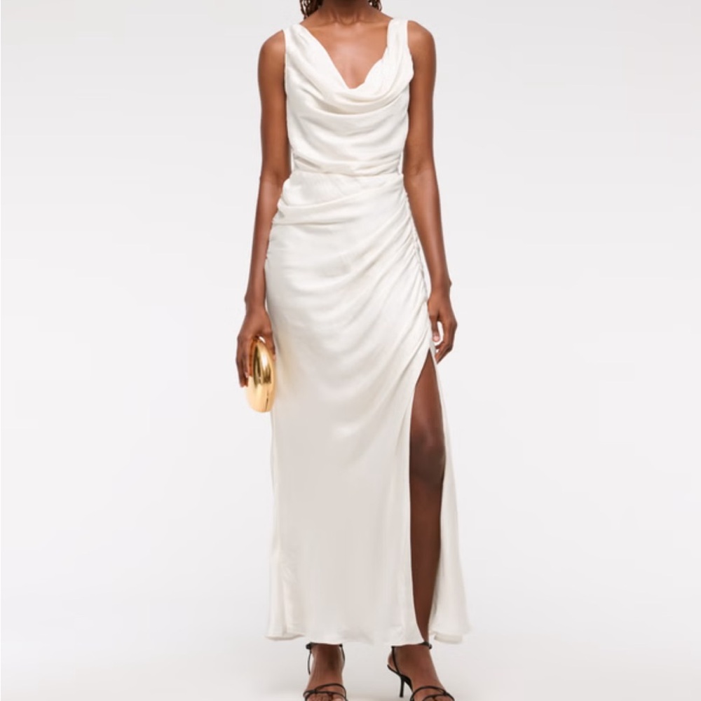 Abercrombie & Fitch White Cowl Neck Draped Maxi Dress